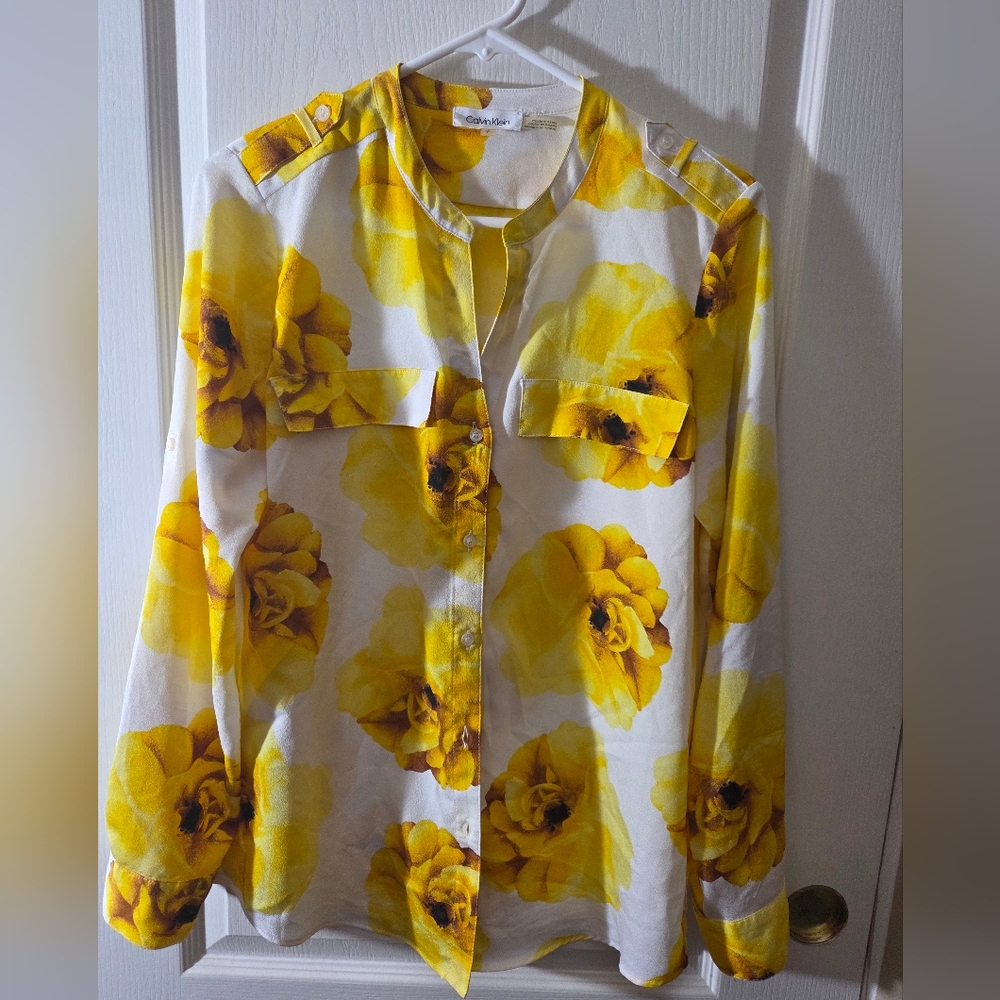 Calvin Klein Yellow Floral Blouse Small